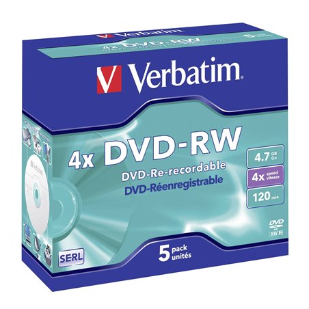 1x5 Verbatim DVD-RW 4,7GB 4x Speed, Jewel custodia