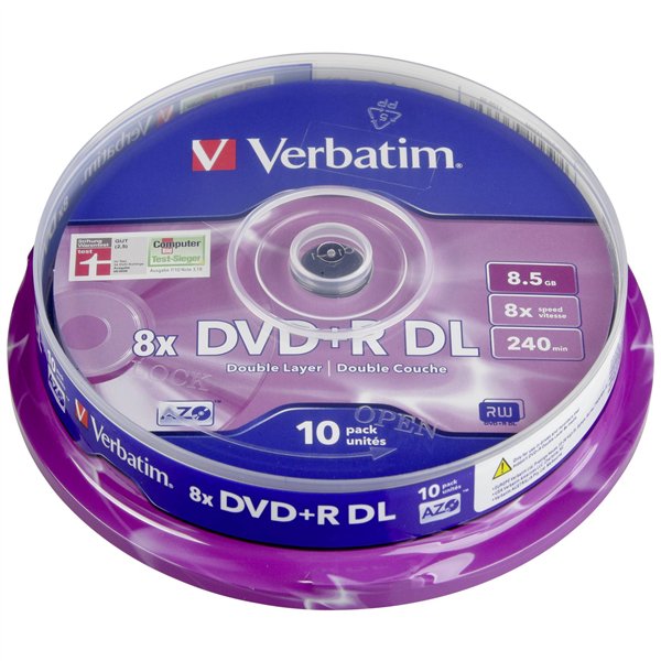 1x10 Verbatim DVD+R Double Layer 8x Speed, 8,5GB opaco argento
