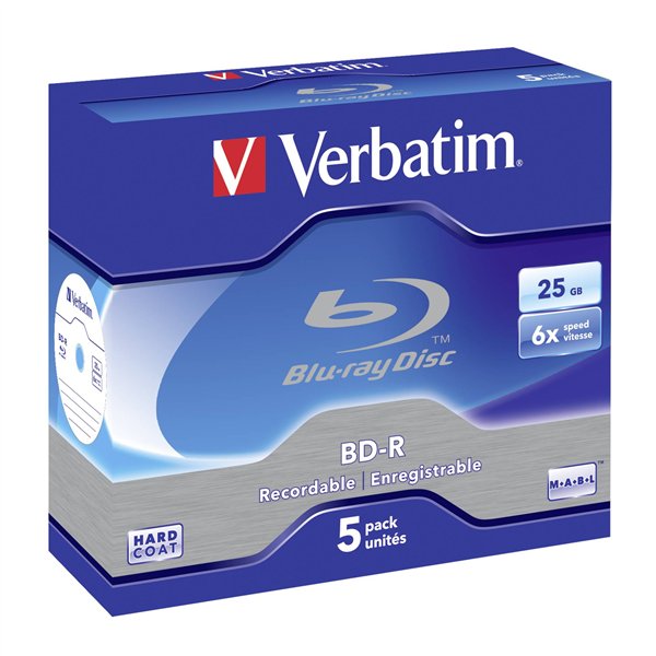 1x5 Verbatim BD-R Blu-Ray 25GB 6x Speed Jewel custodia