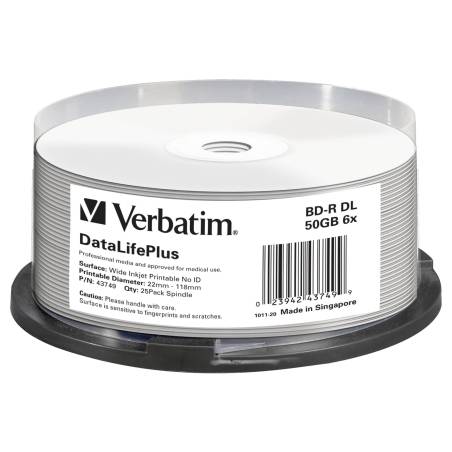 1x25 Verbatim BD-R Blu-Ray 50GB 6x Speed printable Cakebox
