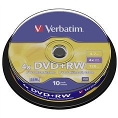 1x10 Verbatim DVD+RW 4,7GB 4x Speed, opaco argento Cakebox