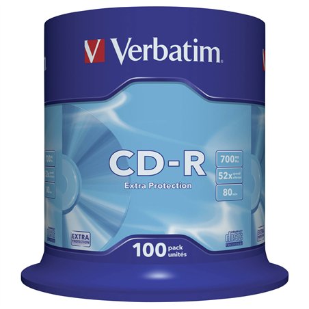 1x100 Verbatim Data Life CD-R 80 700MB, 52x Speed, Spindel