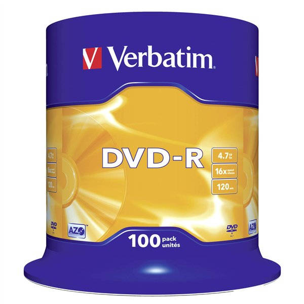 1x100 Verbatim DVD-R 4,7GB 16x Speed, opaco argento