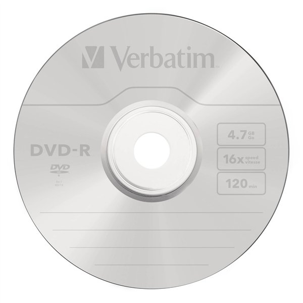 1x100 Verbatim DVD-R 4,7GB 16x Speed, opaco argento