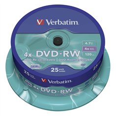 1x25 Verbatim DVD-RW 4,7GB 4x Speed, opaco argento