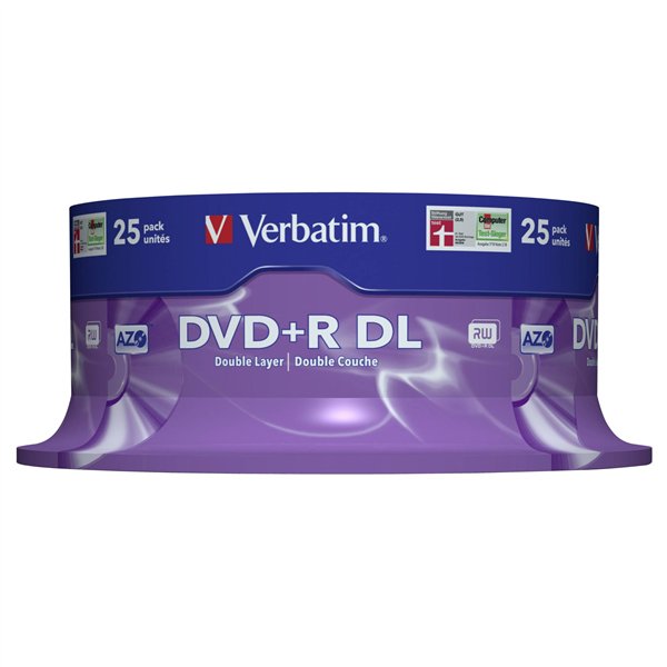 1x25 Verbatim DVD+R Double Layer 8x Speed, 8,5GB opaco argento