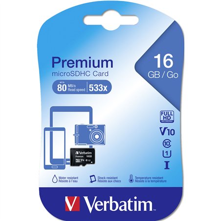 Verbatim microSDHC          16GB Class 10 UHS-I             44010