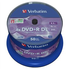 1x50 Verbatim DVD+R Double Layer 8x Speed, 8,5GB opaco argento