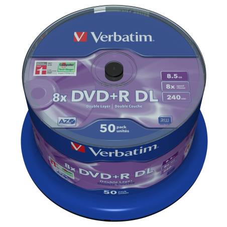 1x50 Verbatim DVD+R Double Layer 8x Speed, 8,5GB opaco argento