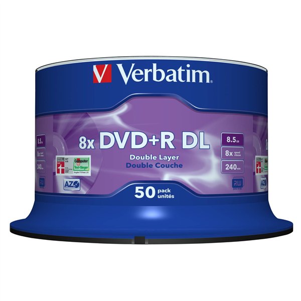 1x50 Verbatim DVD+R Double Layer 8x Speed, 8,5GB opaco argento