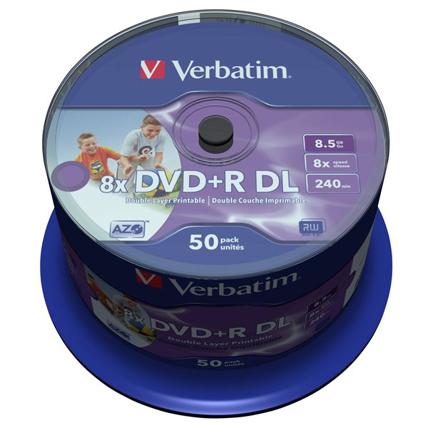 1x50 Verbatim DVD+R Double Layer 8x Speed, 8,5GB wide printable