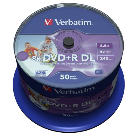 1x50 Verbatim DVD+R Double Layer 8x Speed, 8,5GB wide printable