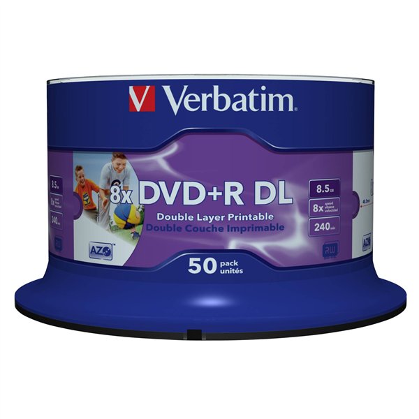 1x50 Verbatim DVD+R Double Layer 8x Speed, 8,5GB wide printable