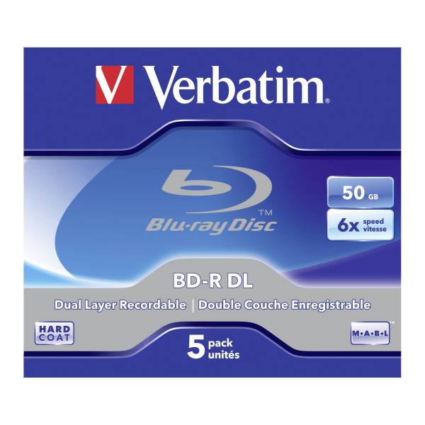 1x5 Verbatim BD-R Blu-Ray 50GB 6x Speed, bianco blu Jewel Case