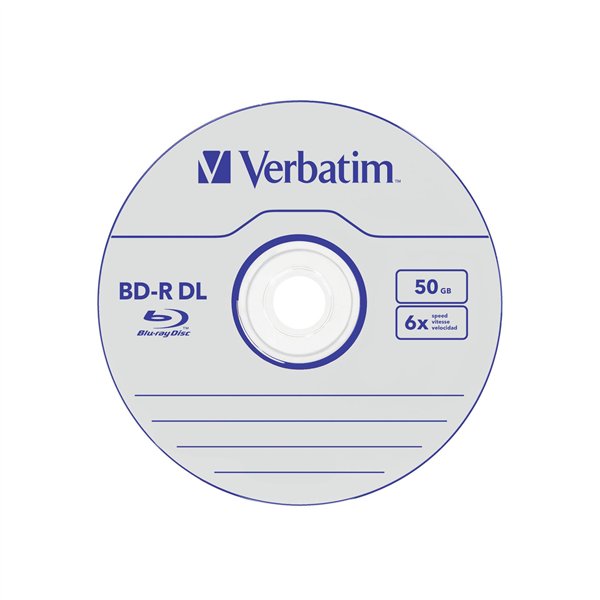 1x5 Verbatim BD-R Blu-Ray 50GB 6x Speed, bianco blu Jewel Case