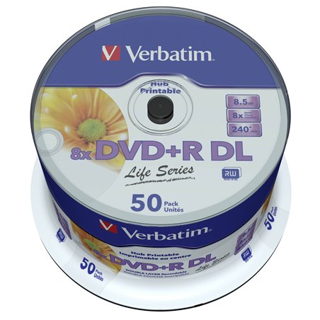 1x50 Verbatim DVD+R DL wide pr. 8x Speed, 8,5GB Life Series