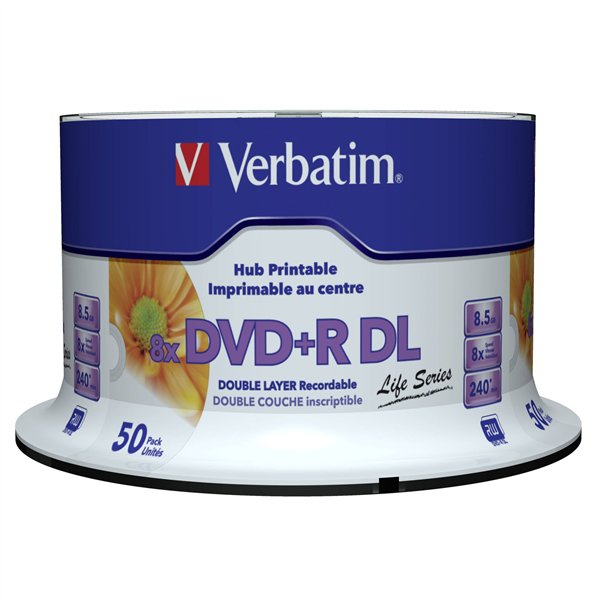 1x50 Verbatim DVD+R DL wide pr. 8x Speed, 8,5GB Life Series