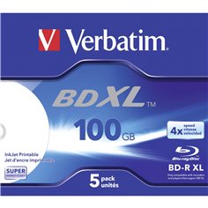 1x5 Verbatim BD-R Blu-Ray 100GB 4x Speed wide printable JC