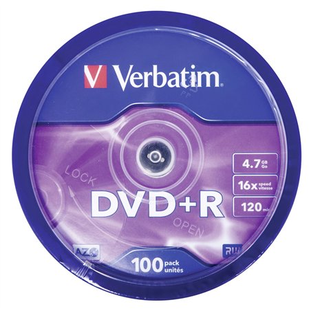 1x100 Verbatim DVD+R 4,7GB 16x Speed, opaco argento