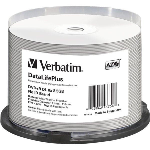 1x50 Verbatim DVD+R Double Layer 8x Speed 8,5GB thermal printable