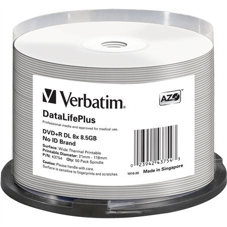 1x50 Verbatim DVD+R Double Layer 8x Speed 8,5GB thermal printable