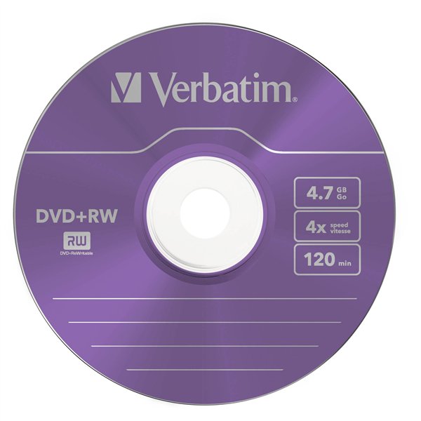 1x5 Verbatim DVD+RW 4,7GB 4x Speed Colour Surface Slimcase