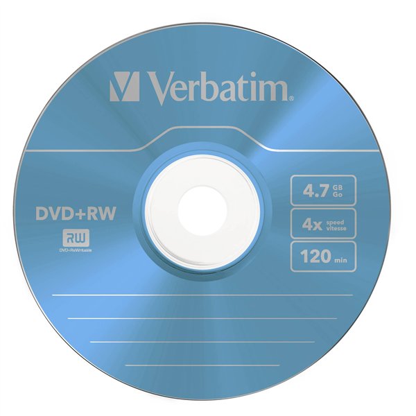 1x5 Verbatim DVD+RW 4,7GB 4x Speed Colour Surface Slimcase