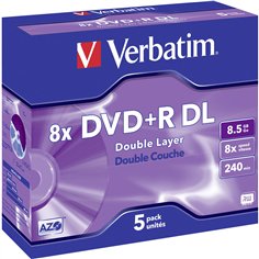 1x5 Verbatim DVD+R Double Layer 8x Speed, Jewel custodia 8,5GB