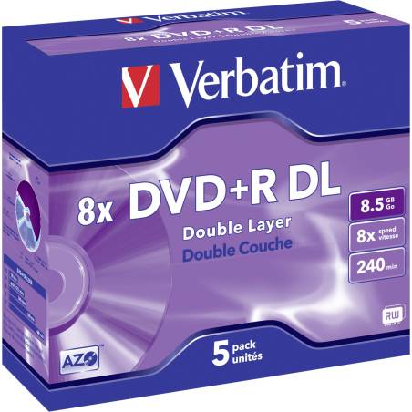 1x5 Verbatim DVD+R Double Layer 8x Speed, Jewel custodia 8,5GB