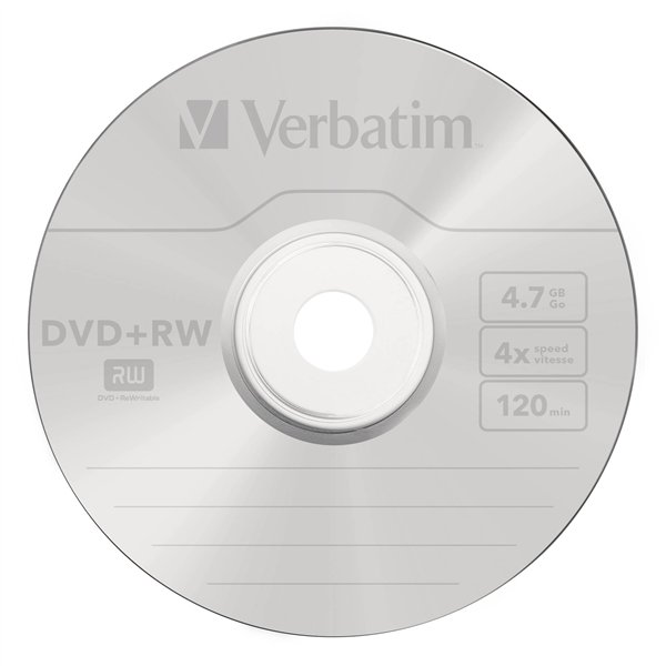 1x5 Verbatim DVD+RW 4,7GB 4x Speed, opaco argen.Jewel Case