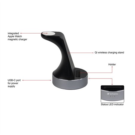 Verbatim WCS-02 alluminio 2-in-1 Qi Wireless+Apple Watch Charger