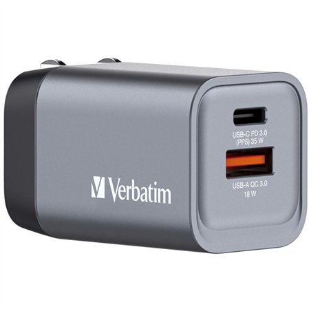 Verbatim GNC-35 GaN Charger 34W 1xUSB-C PD, 1xUSB-A QC 3.0 32200