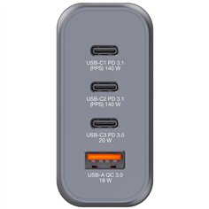 Verbatim GNC-140 GaN Charg. 140W 3xUSB-C PD, 1xUSB-A QC 3.0 32203 2