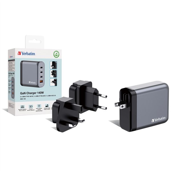 Verbatim GNC-140 GaN Charg. 140W 3xUSB-C PD, 1xUSB-A QC 3.0 32203