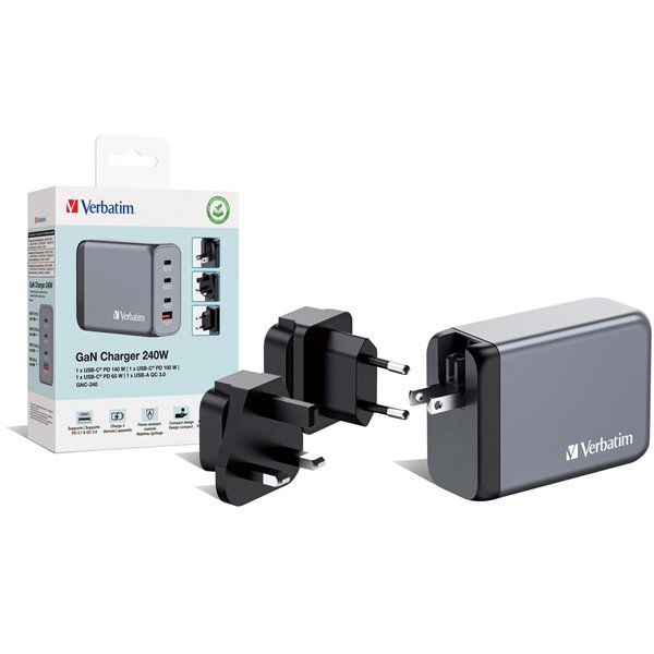 Verbatim GNC-240 GaN Charg. 240W 3xUSB-C PD, 1xUSB-A QC 3.0 32205