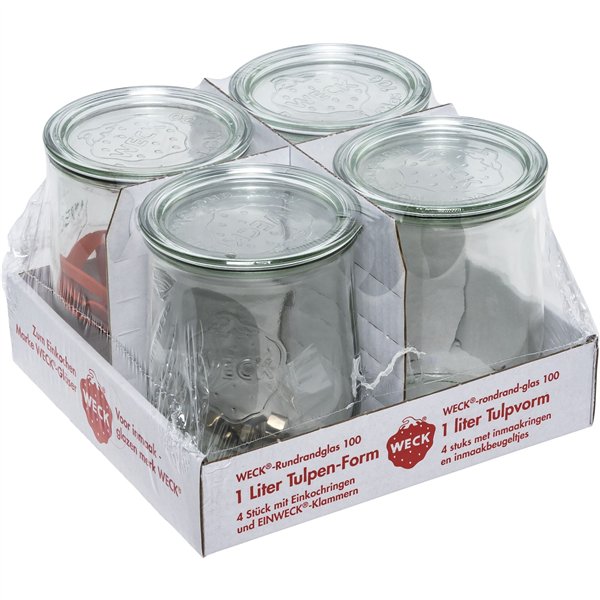 WECK vasetto bordo rotondo forma tulipano 1,0l conf. da 4 pz