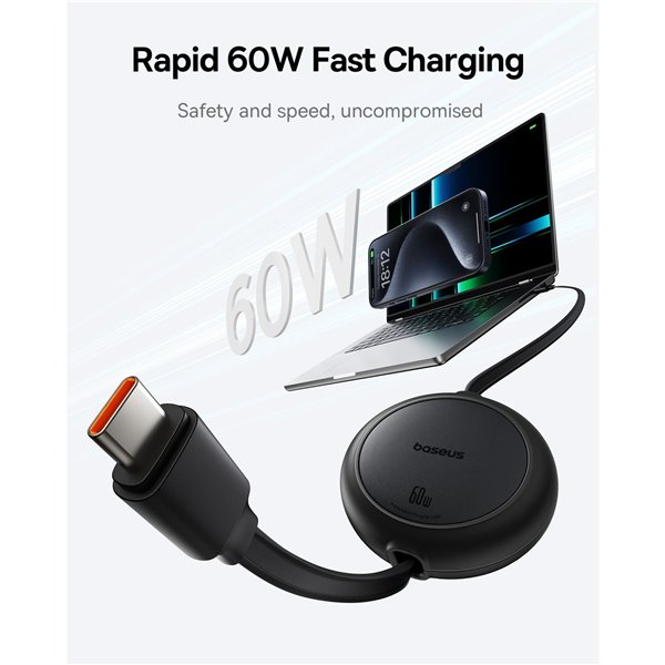 Baseus Free2Pull Mini Charging Cable USB-C USB-C 60W 1m Black