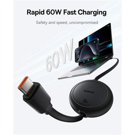Baseus Free2Pull Mini Charging Cable USB-C USB-C 60W 1m Black