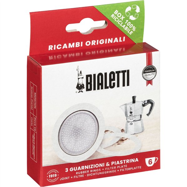 Bialetti Ricambi 3 Ersatz- dichtungen +1 Filter 6 Tassen