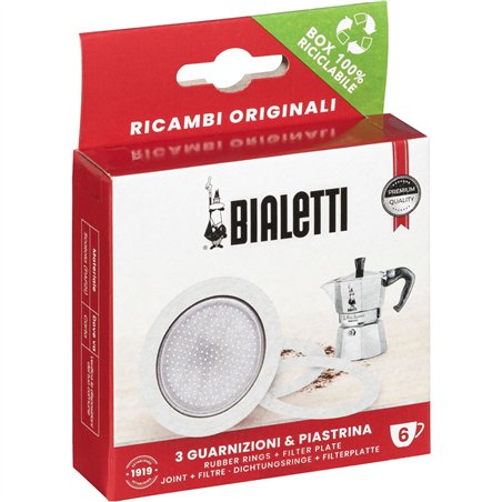 Bialetti Ricambi 3 Ersatz- dichtungen +1 Filter 6 Tassen