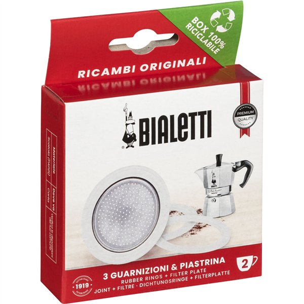 Bialetti Ricambi 3 Ersatz- dichtungen +1 Filter 2 Tassen