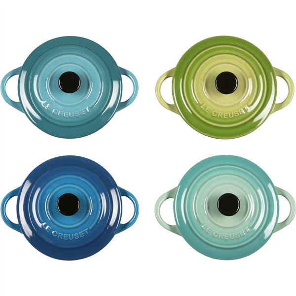 Le Creuset Stoneware Set of 4 petite Casseroles 10x5cm ocean