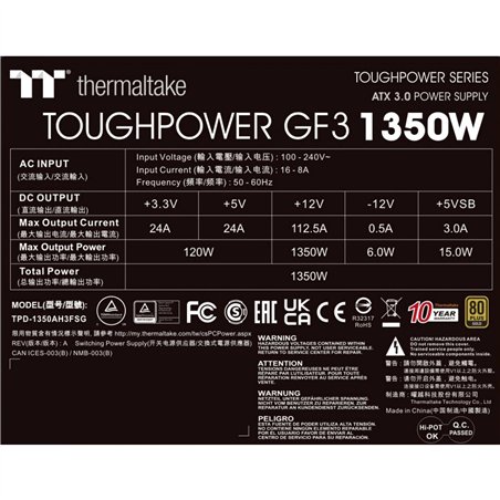Thermaltake Toughpower GF3 1350W 80+ oro ARGB per nuovo Gen GPU