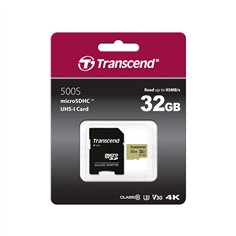Transcend microSDHC 500S    32GB Class 10 UHS-I U3 V30 + adatt. 2
