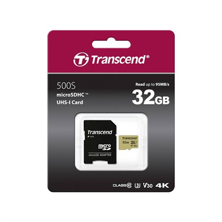 Transcend microSDHC 500S    32GB Class 10 UHS-I U3 V30 + adatt.