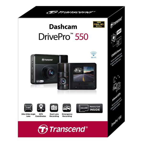 Transcend DrivePro 550 Dual 1080 2 lenti incl. 64GB microSDXC
