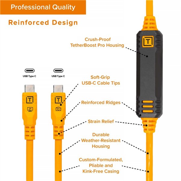 Tether Tools LeverLock&Cable Set Optima 10G diritta arancio 4,6m