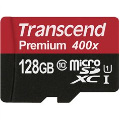 Transcend microSDXC 128GB Class 10 UHS-I 400x + SD adatt.