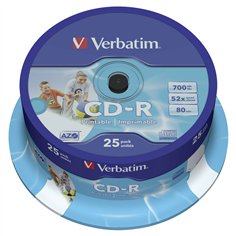 1x25 Verbatim CD-R 80 / 700MB 52x Speed, Data Life plus print.