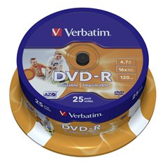1x25 Verbatim DVD-R 4,7GB 16x Speed, wide printable